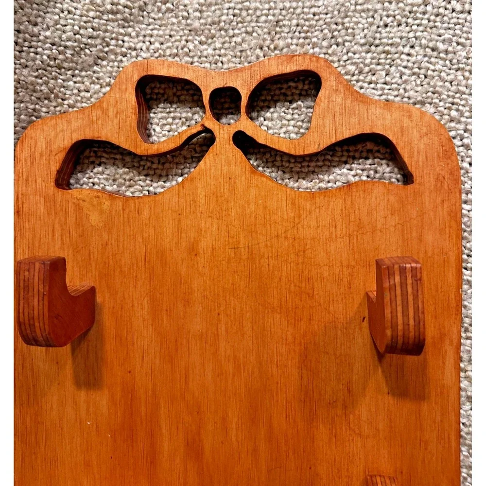 Brown Wood Wall Shelf/Rack with Bow Cutout/Spoon Display/Votive Holder/Hooks